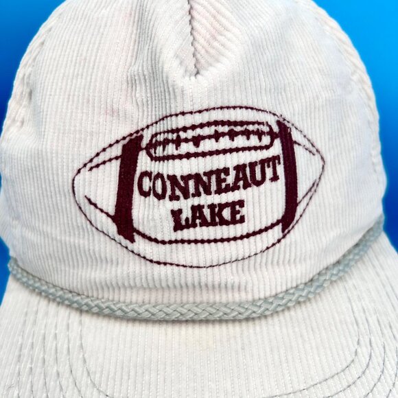 VINTAGE GRAY CORDUROY CONNEAUT LAKE FOOTBALL SNAPBACK BASEBALL TRUCKER HAT - Picture 2 of 8